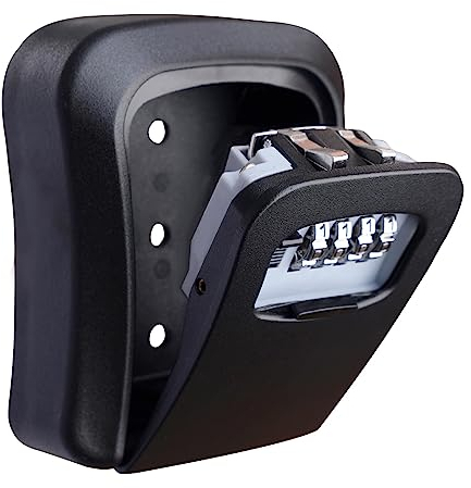 igadgitz home U7247 Wall Mounted Outdoor 4-Digit Combination Key Lock Box, Key Safe Box - Black