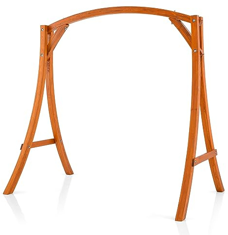 RELAX4LIFE Swing Chair and Stand, Outdoor 2-Seater Swing Bench with A-Shaped Frame, Adjustable Chains, All-Weather Solid Wood Hanging Chair Set for Backyard Garden Poolside (Swing Stand)