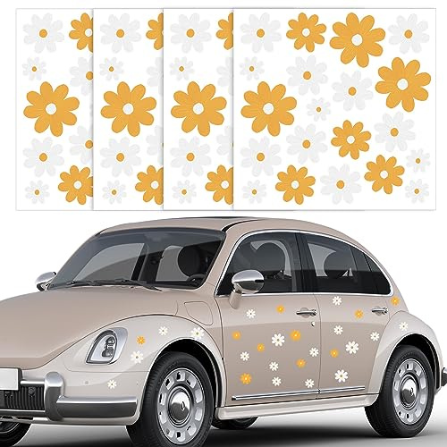EQLEF Autoaufkleber Blumen Dekoration Gänseblümchen Sticker Fahrrad Auto Karosserie Aufkleber, Wasserdicht, PVC, Floral, Multicolor, Matt, 80 Count, Outdoor, Sticker