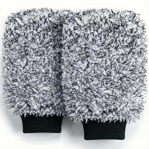 TAKAVU Microfiber Cleaning Mitt, 2 Pack Premium Cyclone Car Washing Gloves, Scratch-Free Lint-Free Wash Mitts, Holds Tons of Sudsy Water for Effective Washing, Machine Washable (Black & White)