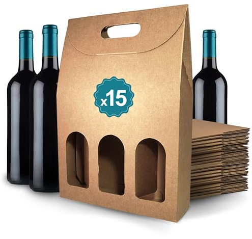 15x Weinbox für 3 Flaschen 27x9x40 cm – Braune Geschenkbox für Wein, Sekt und Spirituosen | Weihnachten, Geburtstag, Hochzeit | Espirito Rebelde