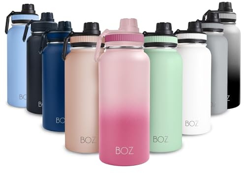 BOZ Trinkflasche Edelstahl 1l - Auslaufsichere Thermosflasche - BPA-freie Isolierflasche - Kohlensäure Geeignet - Für Sport (Farbverlauf Rosa)