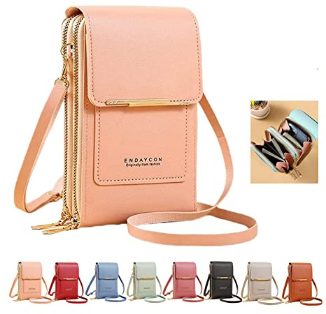 Yebutt Cross Body Bag Women with Multi-Pockets, Leather Ladies Cross Body Handbags Phone Pouch with Long Strap Zips Card Slots, Cellphone Shoulder Bags Coin Purse Wallet (Pink)