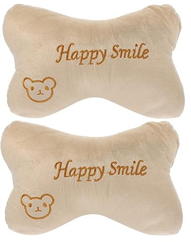 GRIRIW 2pcs Car Neck Pillow Travel Set Soft Cotton Plush Headrest Cushion Breathable Car Seat Neck Support for Driving and Sleeping Beige Bear Pattern