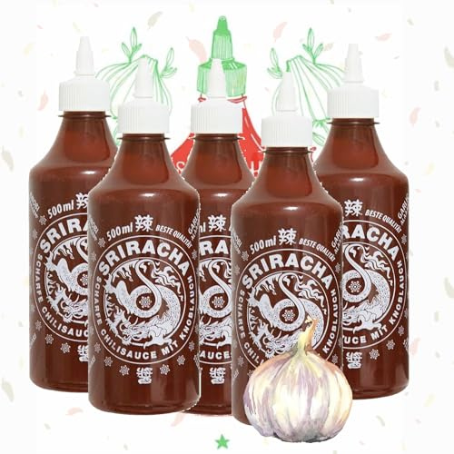 A-One Sriracha Sauce Knoblauch 5 x 500ml Chili Sauce extra Garlic - 5er Vorteilspack Chilisauce - Würzsaucen - Toll auf gegrillten Gerichten