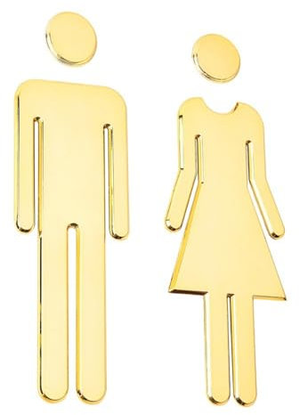 WC Segno Targa Toilette Bagno 1 Paio Porta Targhetta Cartello Toilette, Segnaletica Impermeabile e Resistente al Sole, per Ristoranti, Bar, Hotel, Casa, Oro, 19.5 cm - Confezione da 2