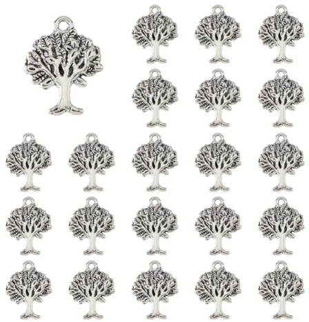DICOSMETIC 80 ciondoli a forma di albero della vita, in lega di argento, stile tibetano, per fai da te, fai da te, gioielli, foro: 2 mm