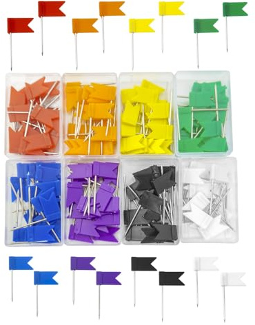 TTQiAnJ 160 Piezas Alfileres De Bandera De Colores,Plásticos Chinchetas de Bandera para Mapas del Mundo,Pizarrones de Anuncios,Boletines,8 Colores