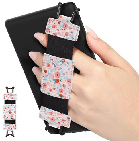 MoKo Weich Handschlaufe für 6 - 8 Kindle eReaders Fire Tablet - Kindle/Kobo/Voyaga/Lenovo/Sony E-Book Tablet Tablet, Hochelastisch Vielseitig Tablet Fingerhalterung Griff Halter, Frühlingsrosa