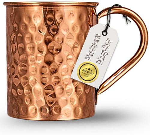 DAYASA Kupferbecher | einzigartige Designs - 470 ml Becher für energetisiertes Wasser | lebensmittelecht (Modell Velvet, gehämmert)