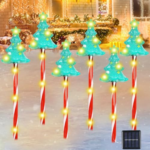 6 Stück Weihnachtsdeko Aussen Solar,Weihnachtsbeleuchtung Außen Solar Weihnachtsdeko Outdoor LED Draußen Weihnachtsbaum Warmweißes Licht Solarlampen Außen Weihnachten für Garten Terrasse Rasen