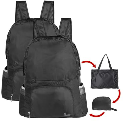 Xcase Rucksacktasche: 2er-Set Faltbare 2in1-Rucksäcke & -Taschen, leicht, wasserdicht, 20 l, (Daypack Rucksack, Outdoor-Rucksack wasserdicht, Beutel)