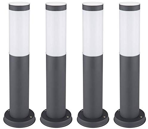 Wegeleuchte Edelstahl Sockelleuchte anthrazit Außen Stehleuchte Pollerleuchte, Kunststoff opal, LED 11W 1055Lm warmweiß, H 45 cm, 4er Set