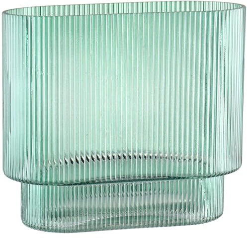 KAYLETIN Geriffelte Vase für Blumen, grüne Glasvasen für Tulpen, moderne Blumenvase, geriffelte Glasvasen für Geburtstag, Hochzeit, Einweihung, Jahrestag, Verlobung, 18 cm