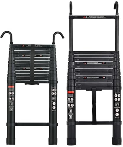 5 m zusammenklappbare Teleskopleiter, zusammenklappbar, 4,5 m hoch, Aluminiumleiter für Dachdecker, Geschäft, mit 2 abnehmbaren Haken