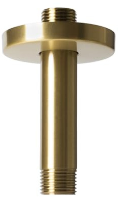 Shower Arm with Flange,4 Inch Ceiling Mounted Shower Arm for Fixed Shower Head,Bathroom Round Shower Replacement Arm,Stainless Steel Straight NPT 1/2 Inch Shower Pipe Arm, Brushed Gold