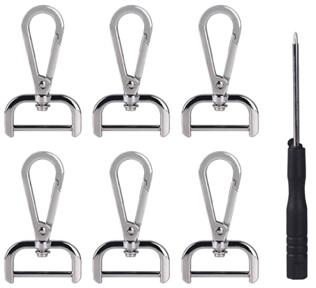 Qaixwuyi 6 Stück Silber Karabinerhaken mit Drehgelenk Abnehmbarer D Ring Karabinerverschlüsse Schwenker Hummer Haken DIY-Zubehör mit Schraubendreher für Taschen Handtaschen Schmuck Nähprojekte DIY