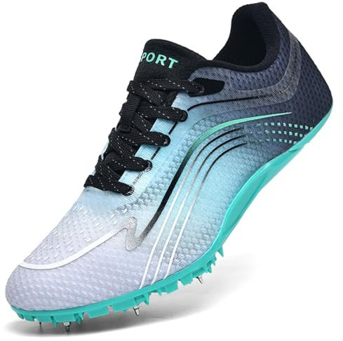 Hiuzylqx Zapatillas de Clavos Atletismo con 8 Clavos Zapatos Deportivos de Media Distancia Zapatillas Sprint Ligeras Antideslizantes para Velocidad Sprint,Black Green,36 EU