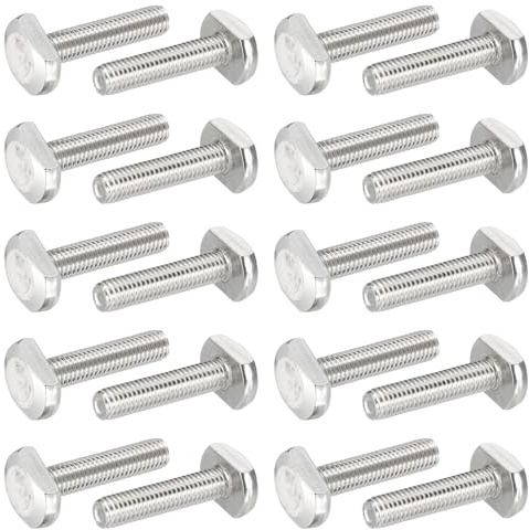PATIKIL 20 Stück 304 Edelstahl Hammerkopfschrauben M8 x 35mm, Drop-in Hammerkopf Gewindeschrauben Set für T Schiene Führungsschiene Montageschiene Gleitschiene Holzwerkzeug Klemme, Silber