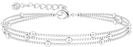 FIOROYAL Pulsera Mujer - 925 Pulseras de Plata -Tres capas Cadena con Cuentas Ajustable Apilables Pulseras Joyería Regalos para Mujer Niñas S3