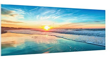 micasia Fond de hotte avec support épaisseur 4mm plage crédence cuisine coucher de soleil verre trempé panneau mural turquoise crédence en verre style maritim cuisine 1579 (100x40cm)