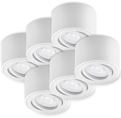 Oktaplex 6 Stück LED Aufbauspot Lile Weiß dimmbar 4,9W 370lm | 230V, 2700K Warmweiß, 80x50mm, Aufputz Aufbaustrahler Aluminium Schwenkbar