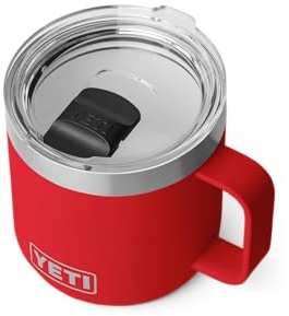 YETI Rambler Stackable Mug with Durasip Ceramic Lining, Vacuum Insulated Stainless Steel Mug with Magslider Lid, Rescue Red, 14 oz (414 ml)