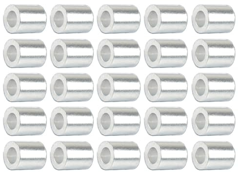 TMTGTS Manicotti in alluminio, 50 pezzi, 2,5 mm, anelli di crimpatura, manicotti in alluminio, morsetti a pressione in alluminio, morsetti per funi metalliche, manicotti per fune metallica