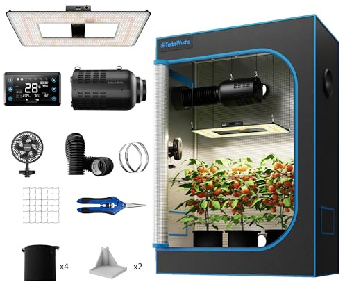 TurboWuchs Turbo2000& 120x60x180cm Growzelt Komplettset LED Grow Lampe Vollspektrum LM301H EVO LEDs Growzelt Kit Komplettes Hydroponics 1680D Growing Tent Kit Belüftungssystem