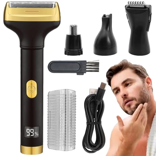 Rashovers elettrici per uomini, rasoio in lamina indolore 4 in 1 con display a LED, tagliata a corda ricaricabile per uomini per le sopracciglia del naso, rasoi rotanti