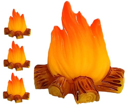 ORFOFE Miniatur Lagerfeuer mit LED 4 Stück Puppenhaus Miniaturdekoration aus Kunstharz Rustikales Lagerfeuer Ornament mit Feiner Verarbeitung für Spielzeug und Mikrolandschaften