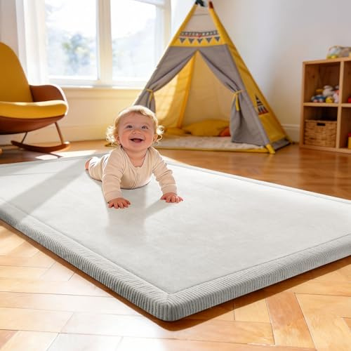 Treeboy krabbelmatte spielmatte Baby Kinder spielteppich 80x150x2cm Grau | krabbeldecke Baby play crawling mat für Kinderzimmer mit hochwertigem Memory-Schaum Rutschfester Unterseite Kinderteppich