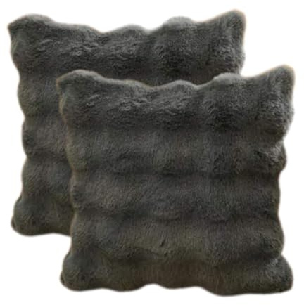 Emilie-Textil Kunstfell Sofakissenbezug 2er Set, Langhaarige Vorderseite & Kurzfell Rückseite, Oeko-TEX (Anthrazit, 50X50cm, 2Stück)