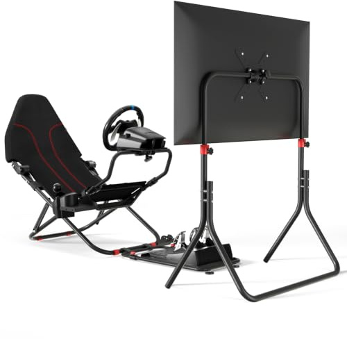 DIWANGUS Racing Simulator Cockpit with TV Stand, Foldable Racing Wheel Stand with TV Mount and Seat, Sim Racing Stand Compatible with Logitech G29/920/923/27/25, Thrustmaster T248/X/T300RS/T150/458/TX