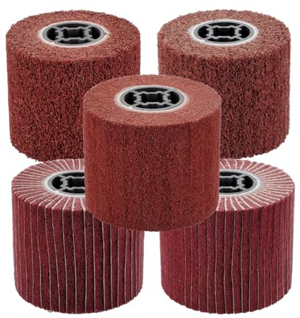 Non-Woven Wire Drawing Flap Wheel, 120x100mm Surface Conditioning Tool, 80-400 Grit Set 4.7x 4 Abrasive Wheels Drum 5Pcs for Metal Stainless Steel Surface Treatment, for Burnishing Polishing Machine
