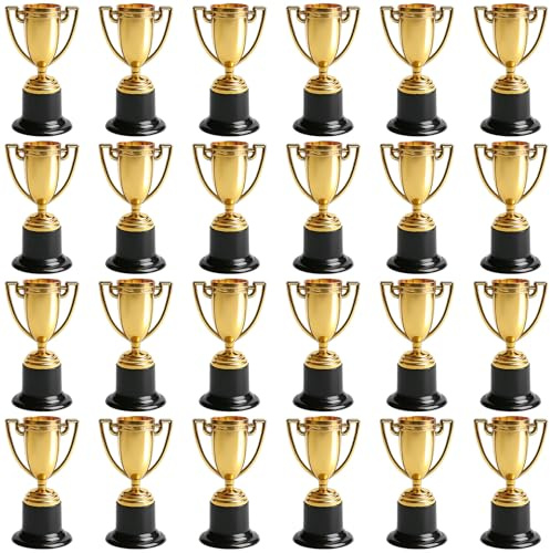 Aicharynic 24 Stycken Pokaler Troféer, Mini Troféer för Barn, Pokal Barn, Pokaler Barnfödelsedag, Mini Guldtrofé, Mini Pokaler för Klassrum, Skola, Belöningar, Rekvisita