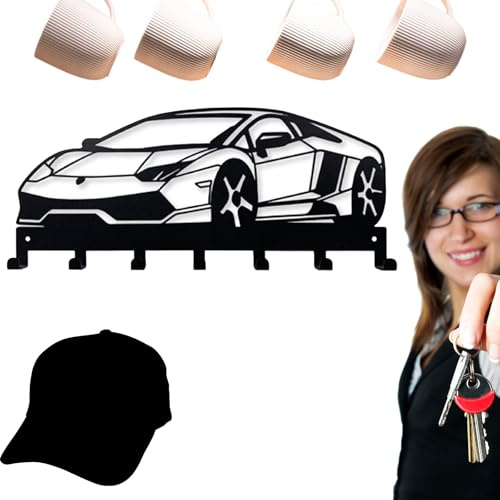 Genérico Colgador llaves pared,colgador llaves pared,colgador llaves 7 ganchos,Diseño coche,7 ganchos,metal de alta resistencia,acabado negro mate,Incluye tornillos y tacos,Para puertas y pasillos(B)