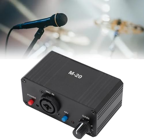 EIMSOAH Ampli Micro, Préampli Micro à Gain élevé 48 V Alimentation Fantôme Sortie XLR PréAmplificateur pour Amplificateur de Microphones Dynamiques et à Condensateur