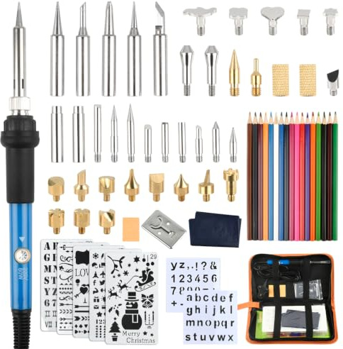 CENBEN 70Pcs Pyrography Kit,60W Digital Wood Burning Pen Soldering Iron Set | Adjustable Temp 200-450°C Wood Burning Tool with Tips, Stencils, Pencils & Case for Embossing Carving Soldering Welding