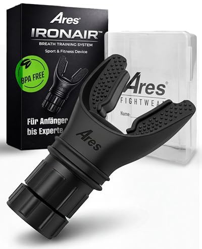 Ares Fightwear® IRONAIR™ Lungentrainer für Anfänger bis Experte I Atemtrainer mit Transportbox & Trainingsguide I Effektiv Atem & Lunge trainieren Dank Atemübungsgerät I Lung & Breath Trainer