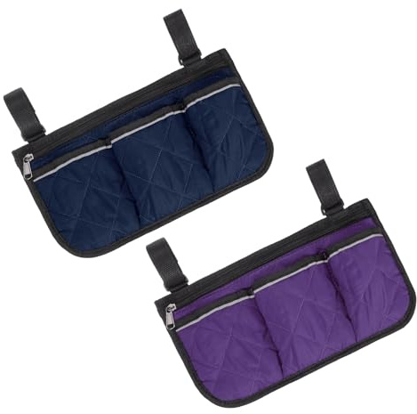YELARXI Beach Chair Armrest Bag, Beach Side Bag Hanging Storage Organizer with Reflective 4 Pockets Waterproof Pouch 13 x 7 & 2Pcs & Blue/Purple - Fit for (Bedside/Outdoor/Camping)