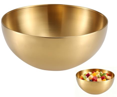 HAWOMOTA Stainless Steel Salad Bowls, 1.5L Large Metal Mixing Bowls, Multi-Use Kitchen Cooking Bowl for Cooking, Baking, Prepping(Gold)