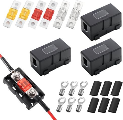 4 Stück Midi Sicherungshalter, Kfz Sicherungshalter mit 6 Stück 40A MegaSicherungsclips, Mega Sicherungshalter für Auto Boot SUV LKW Wohnmobil