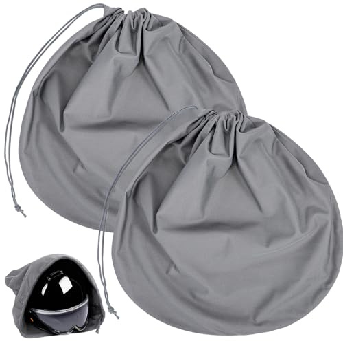 Grevosea 2 Stück Motorradhelm Überzug Mit Kordelzug Universal Helmtasche Motorradhelm Helmtasche Helmrucksack Tasch Rucksack Helmbeutel für Sportrennen Fahrrad Ski Reisen Basketball, Grau 47 X 42 cm
