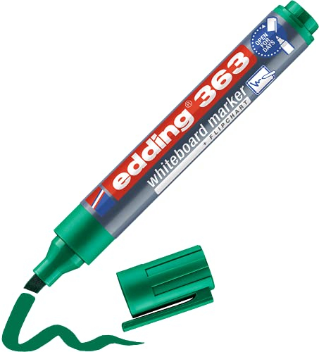 edding 363 whiteboard marker - green - 1 whiteboard pen - chisel tip 1-5 mm - whiteboard pen dry wipe - for whiteboards, flipcharts, pinboards, magnetic and memo boards - sketchnotes - refillable