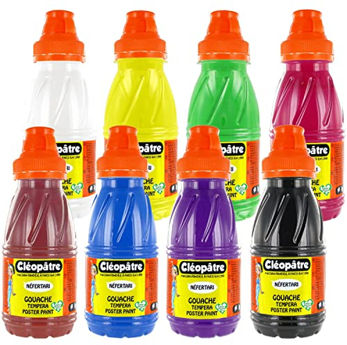 Cléopâtre - 8er-Set Gouache Nefertari - Deckende, mehrfach tragfähige Farbe - Leicht zu handhaben, ab dem Kindergartenalter - Waschbar in der Maschine - Farbauswahl, 8x250ml