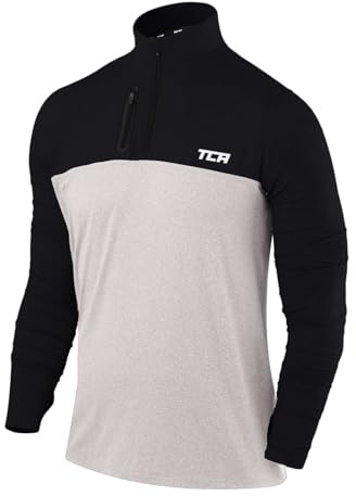TCA Fusion Long Sleeve Running Top Men - Training Tops for Men - Golf Top Golf Clothing - 1/4 Zip Tops Mens - for Gym Hiking - Heather Grey/Black, L