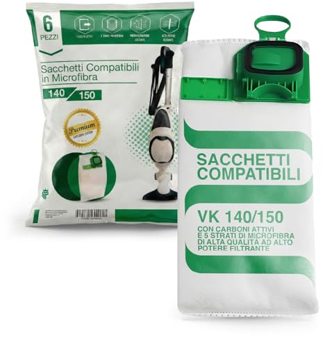 PIESSEONLINE 6 Sacchetti in Microfibra Adattabile per Aspirapolvere Folletto modello VK140-150