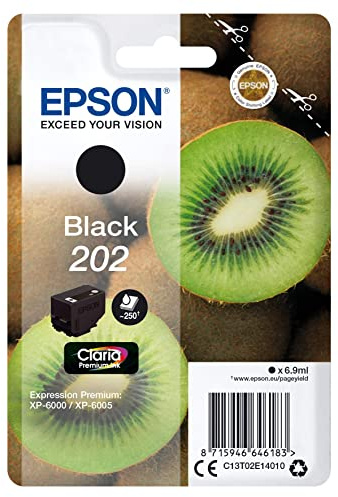 Epson Kiwi Singlepack Black 202 Claria Premium Ink Tintenpatrone für Drucker (Original, Tinte auf Pigmentbasis, Schwarz, Epson, 1 Stück(e), Tintenstrahldrucker
