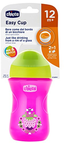 Chicco Easy Cup Bicchiere Antigoccia per Bambini 266 ml, 1 Tazza Biberon 12+ Mesi per Imparare a Bere, con Beccuccio Ergonomico Resistente ai Morsi e Valvola Facili Sorsi, senza BPA - Rosa o Viola